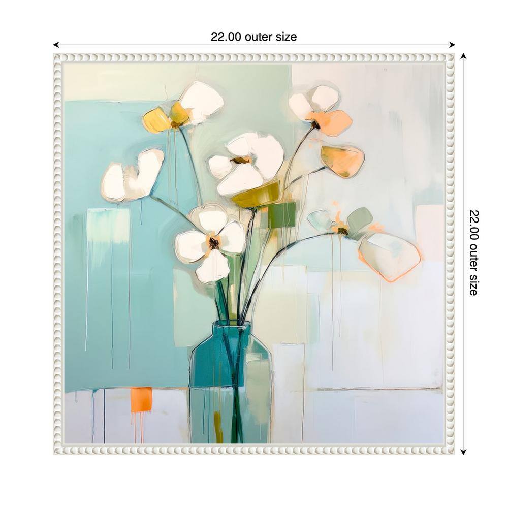 Flowers on the Window V Abstract Canvas Print in White Floater Frame