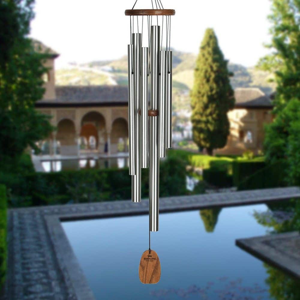33'' Silver Aluminum and Teak Wind Chime