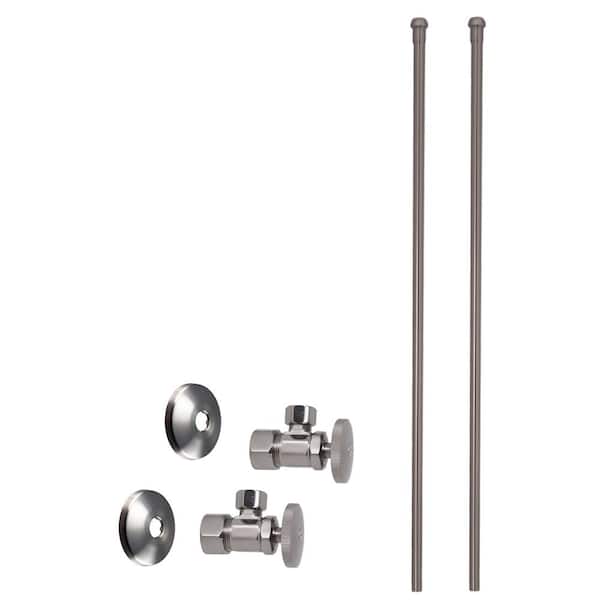 Westbrass 5/8 in. x 3/8 in. OD x 20 in. Bullnose Faucet Supply Line Kit with Round Handle Angle Shut Off Valve, Satin Nickel