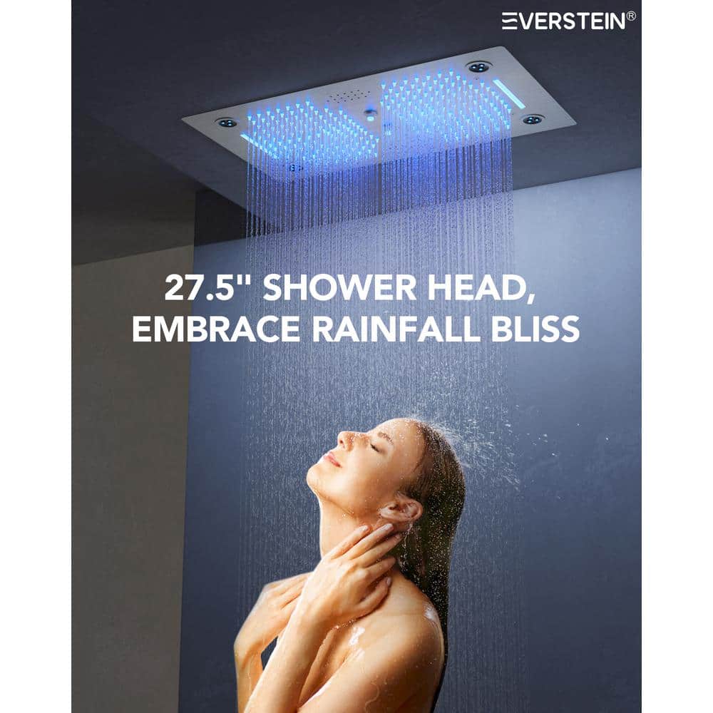 Large Brushed Nickel Dual LED Ceiling and Wall Mounted Shower System