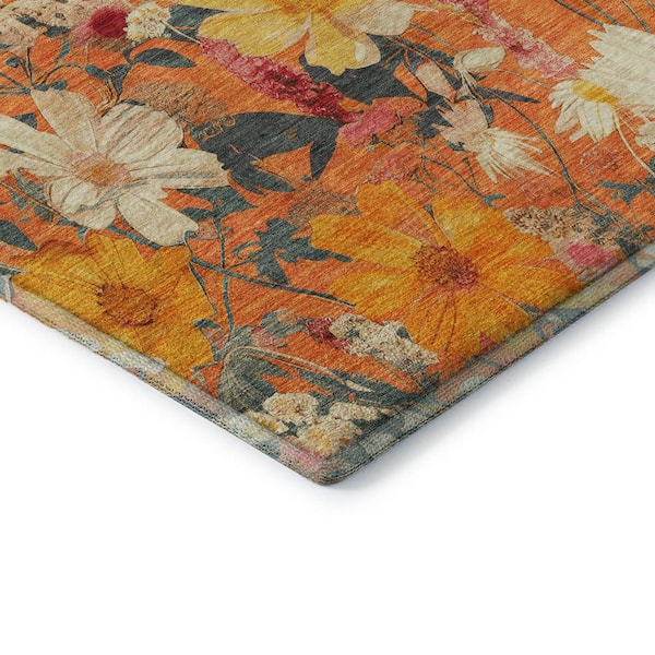 Mayfield Premium Machine Washable Abstract AMF1506 Orange 5 ft. x 7 ft. 6 in. Area Rug