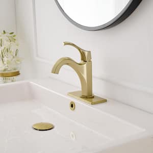Single-Handle Single-Hole Farmhouse Bathroom Faucet Bathroom Drip-Free Lavatory RV Sink Faucet in Brushed Gold