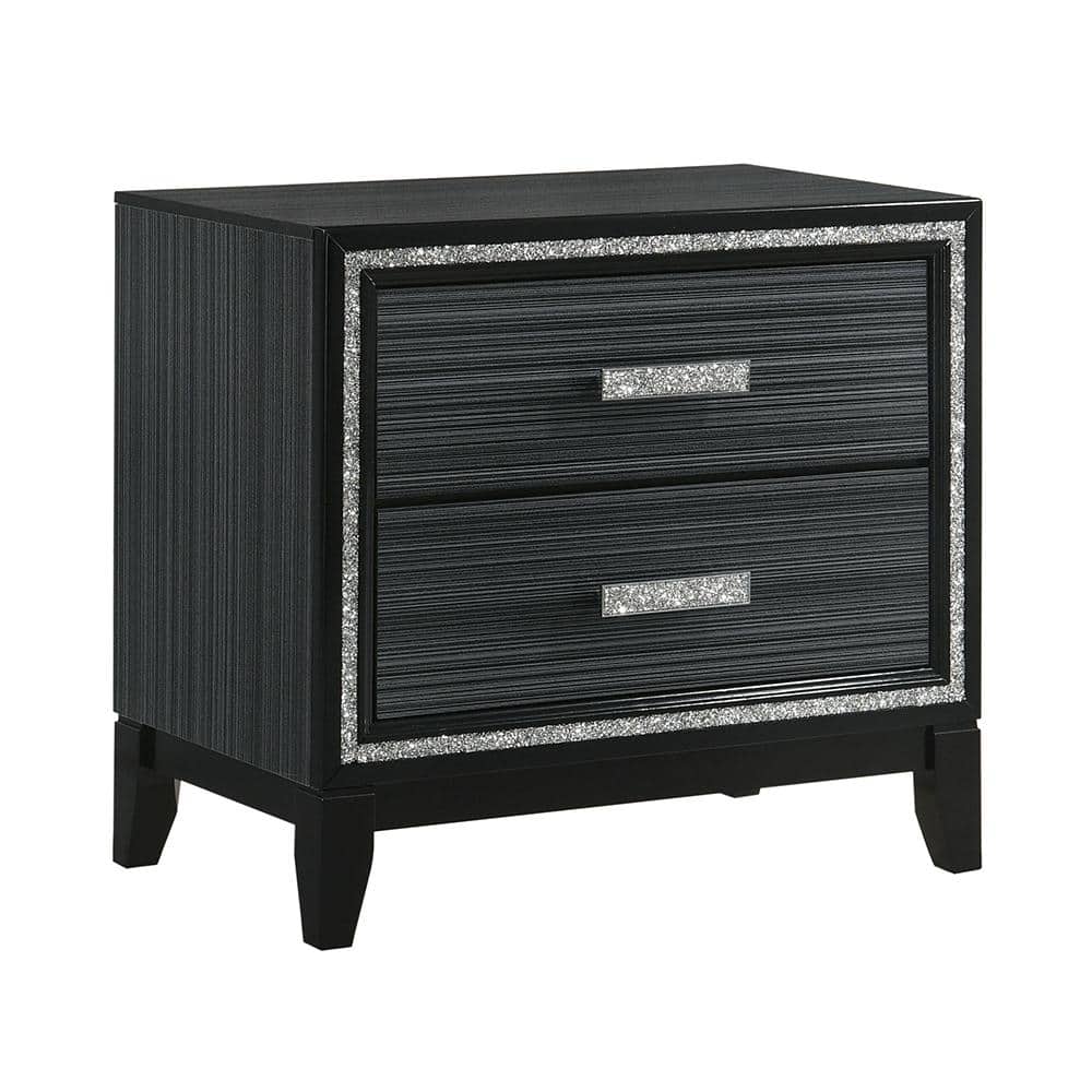Haiden 31'' Weathered Black Nightstand with Silver Accents