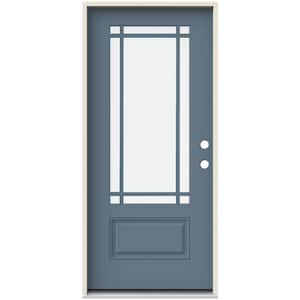 36 in. x 80 in. Left-Hand 9 Lite Clear Glass Colony Painted Fiberglass Prehung Front Door with Brickmould