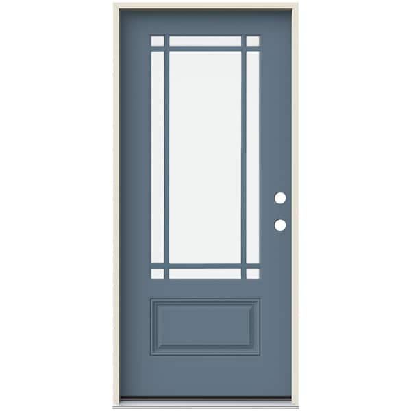 JELD-WEN 36 in. x 80 in. Left-Hand 9 Lite Clear Glass Colony Painted Fiberglass Prehung Front Door with Brickmould
