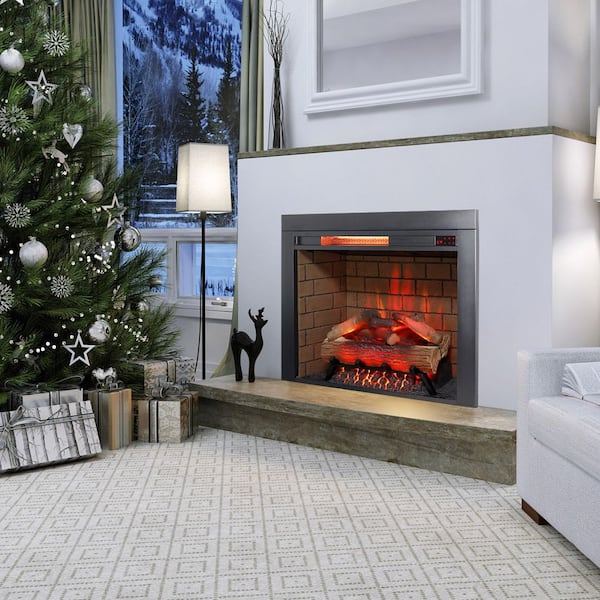 28 in. 5000BTU Infrared Electric Fireplace Insert with Fire Cracking Sound & Removable Trim Kit in Black