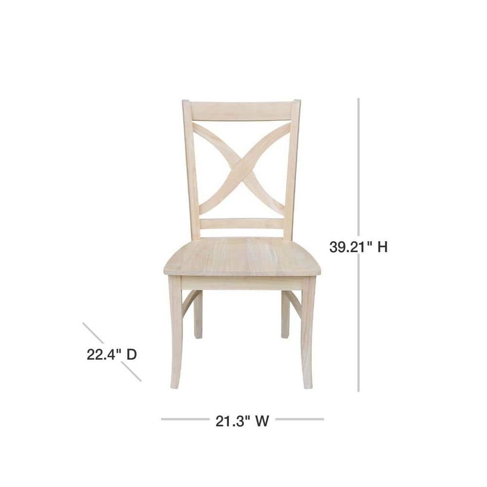 Set of 2 Unfinished Wood Cross Back Dining Chairs