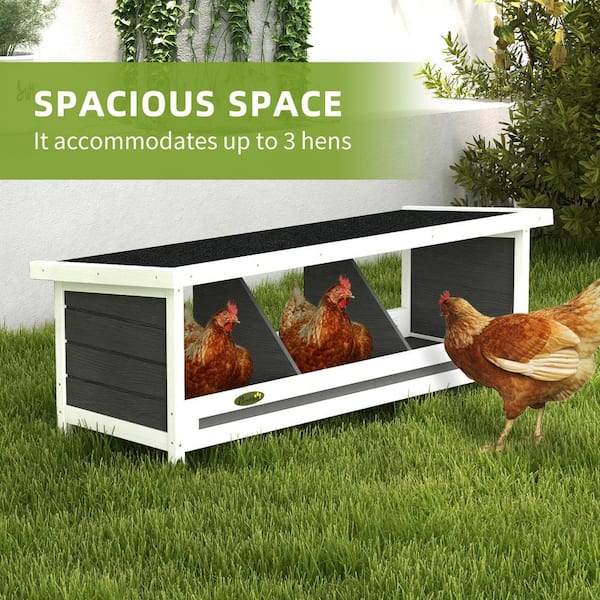 Wood Chicken Nesting Box, 3 Hole Chicken Boxes Laying Eggs Equipment with Asphalt Roof, Fits Up to 3-Hens, Gray
