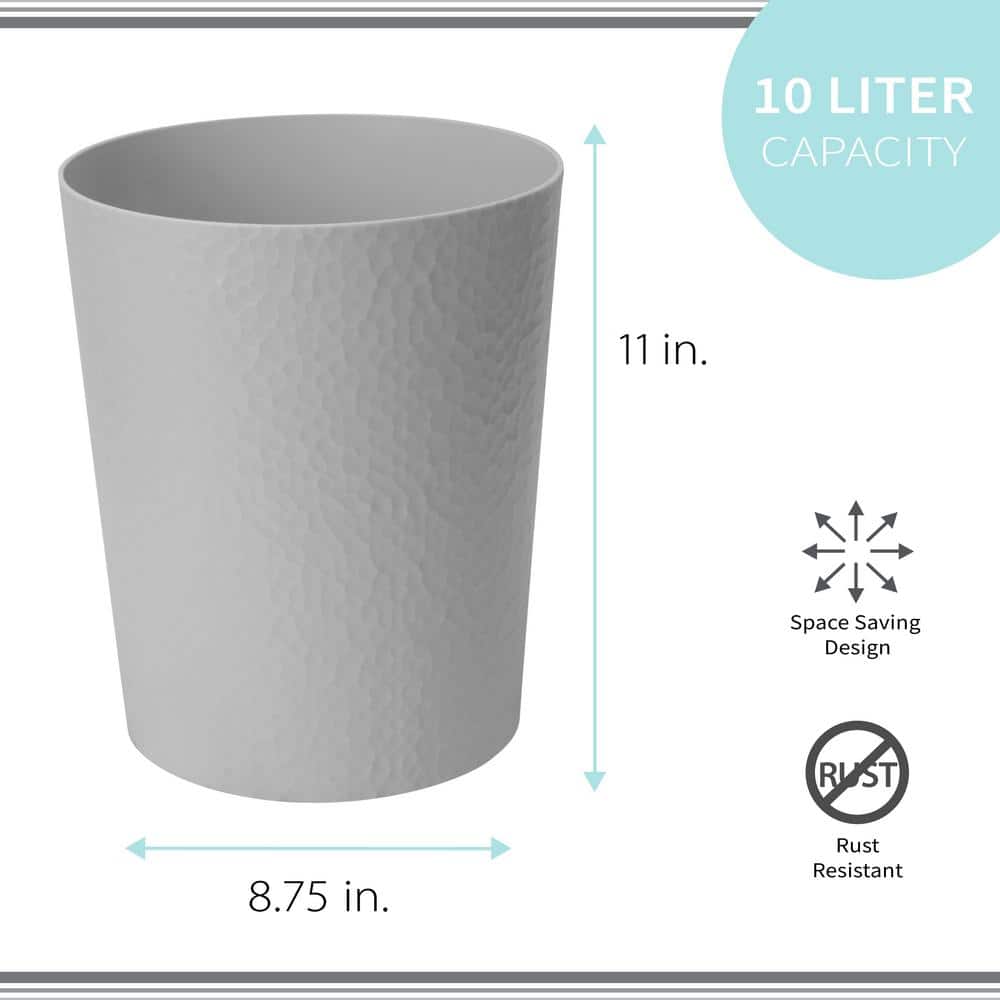 10 Liter Hammered Pewter Plastic Bathroom Trash Can