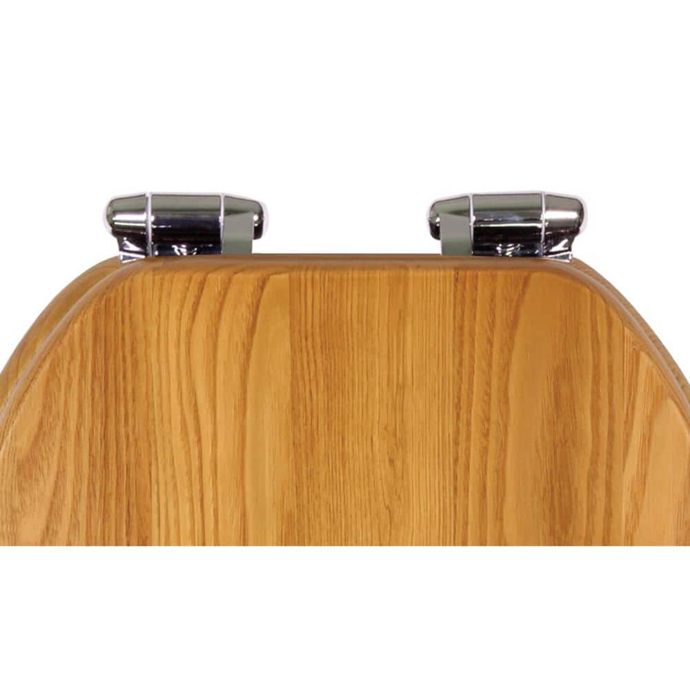 Dalton Round Honey Oak Wood Toilet Seat with Zinc Hinges
