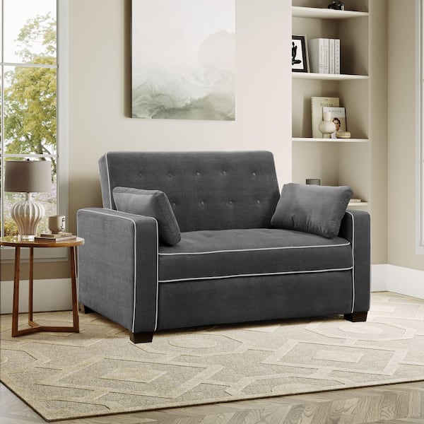 Serta Augustus 66.5 in. Grey Polyester Full Size Sofa Bed