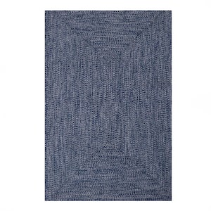 Braided Denim Blue/White 6 ft. x 9 ft. Solid Indoor/Outdoor Area Rug