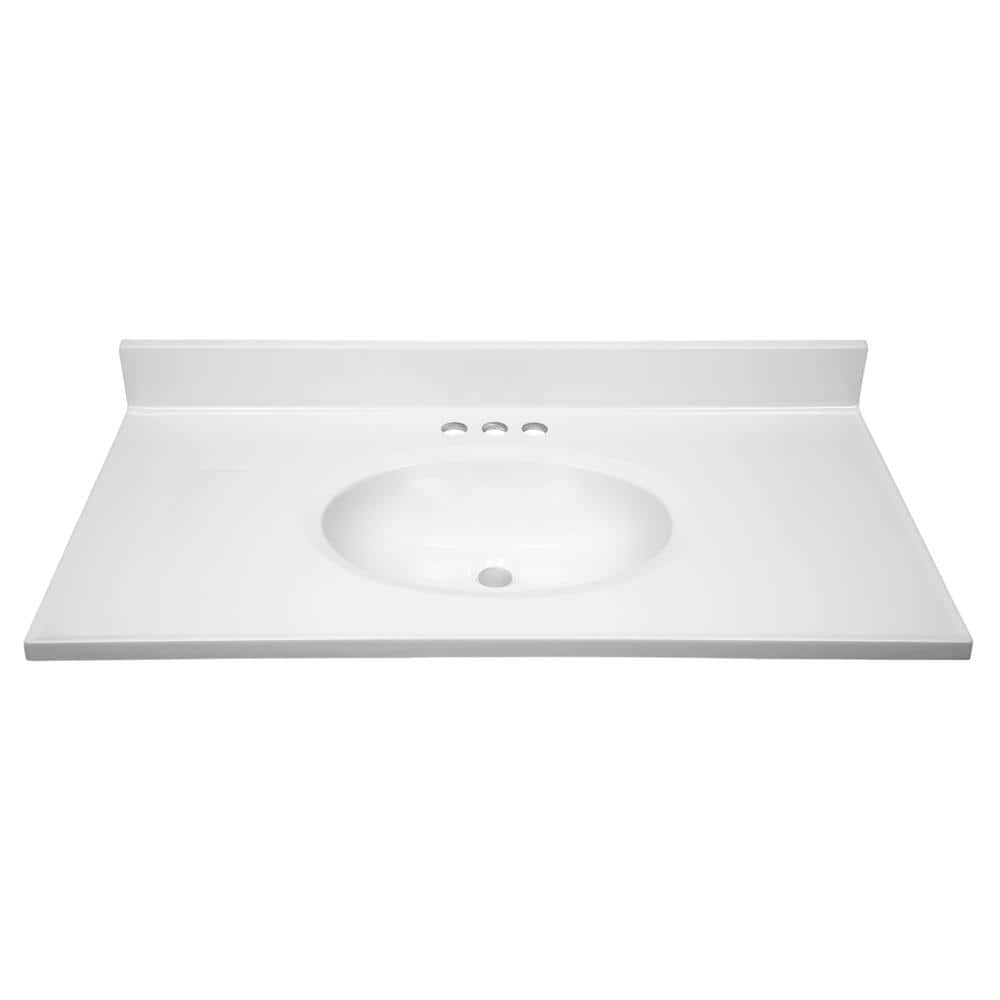 Solid White Cultured Marble Vanity Top with Backsplash, 37x19