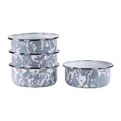 Grey Swirl 14 oz. Enamelware Soup Bowl Set of 4