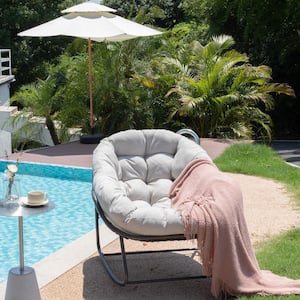Oversized Wicker Rattan Outdoor Rocking Chair with Light Gray Cushion