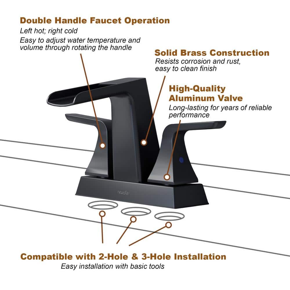 Matte Black Brass Centerset 2-Handle Bathroom Faucet
