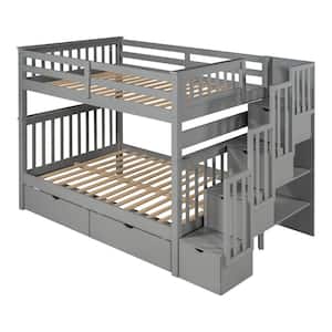 Gray Full Over Full Bunk Bed with Shelves and 6-Storage Drawers