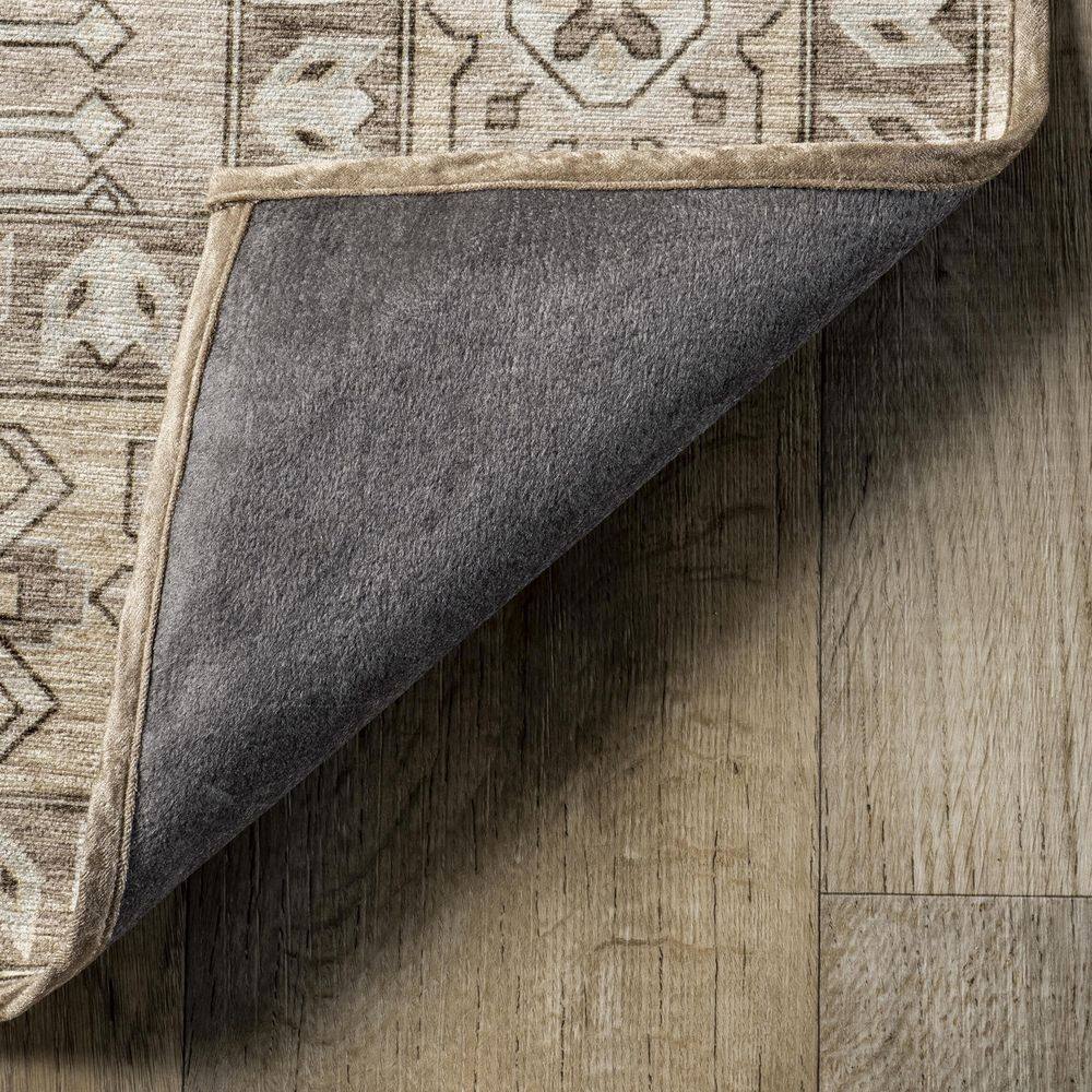 Easycare 5' x 8' Beige Cotton Blend Washable Area Rug