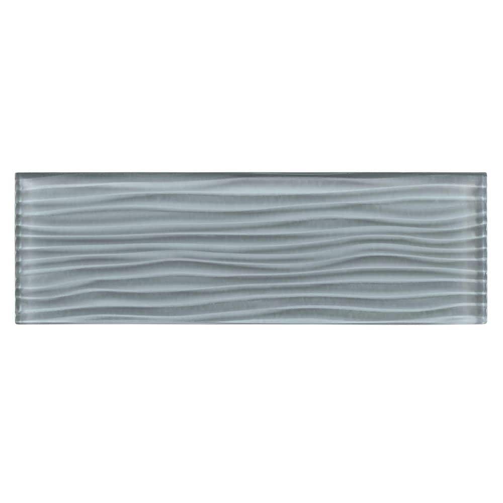 Enchant Parade Spark Blue Gray Glossy 4 in. x 12 in. Glass Textured Subway 