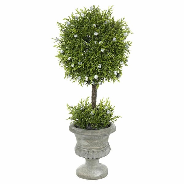 Vickerman 15 in. Green Artificial Oregon Juniper Cedar Topiary in Pot
