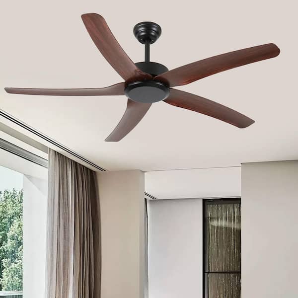 52 in. Black Remote&Wall Control Modern Solid Wood Light Color Blade Downrod Mount Standard Ceiling Fan with 2 Downrods