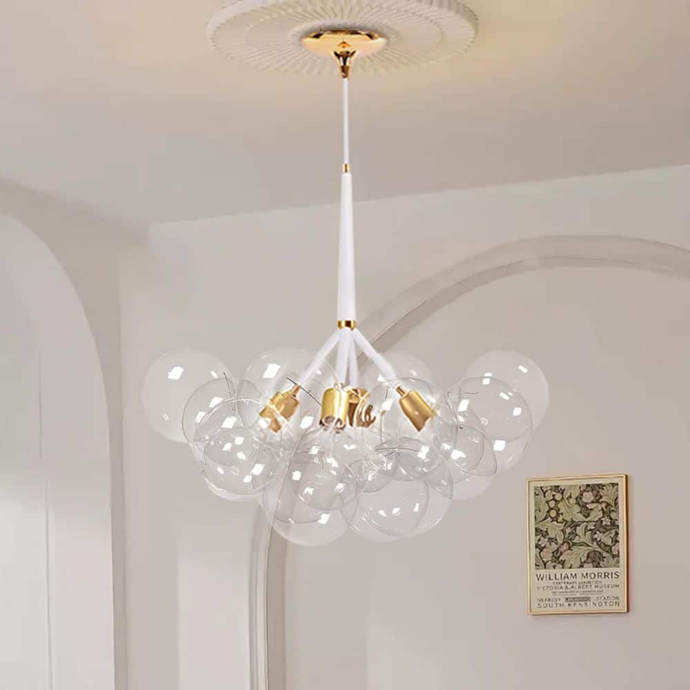 Y'INSP 4-Light White Sphere Modern Glass Bubble Chandelier with