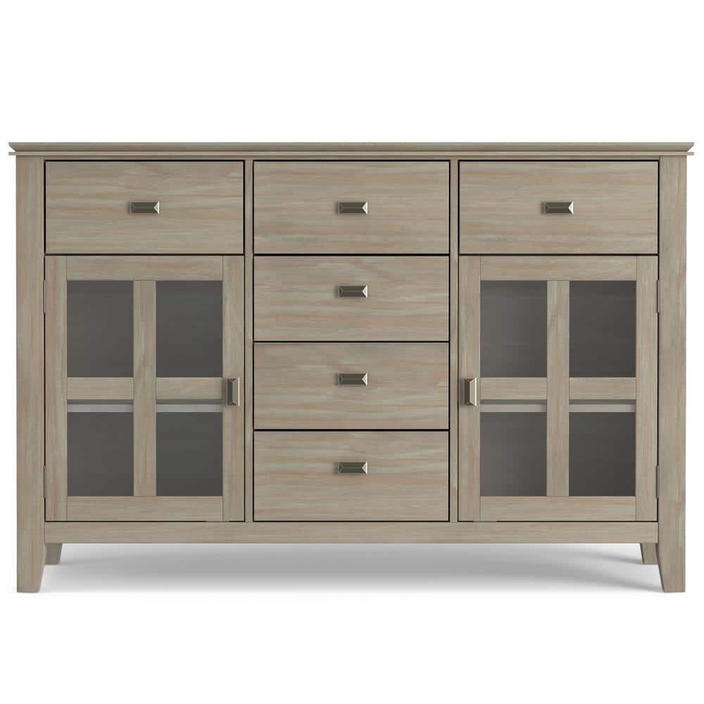 Distressed Gray Pine Sideboard Buffet with Antique Bronze Handles