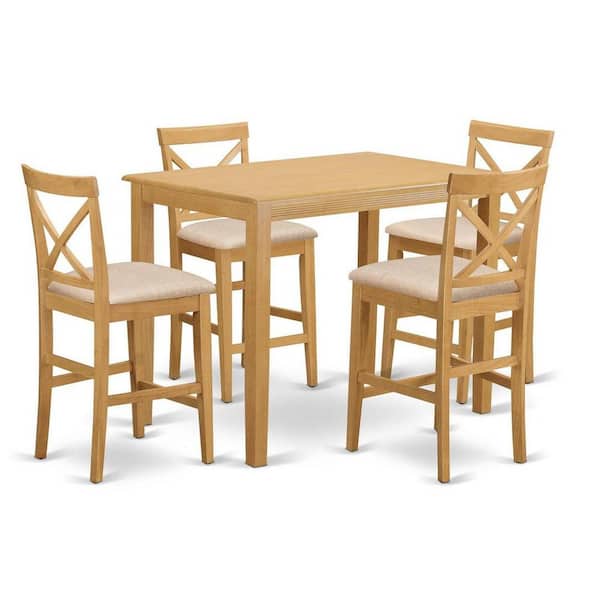East West Furniture 5-Piece Natural Oak Finish Solid Wood Top - Dining Room Set - Seats 4