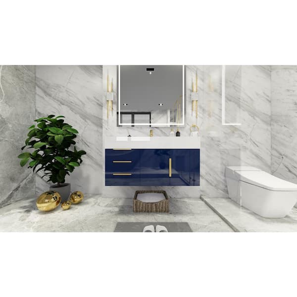 BV Better Vanity Bethany 42 in. W x 20 in. D x 22 in. H Single Sink Floating Bath Vanity in Gloss Night Blue with White Acrylic Top