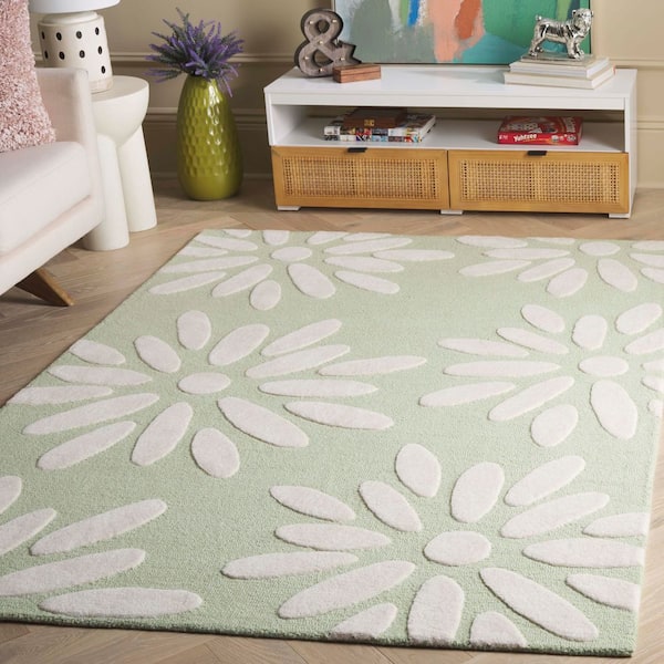 Kids 8 ft. x 10 ft. Sage/Ivory Solid Floral Area Rug