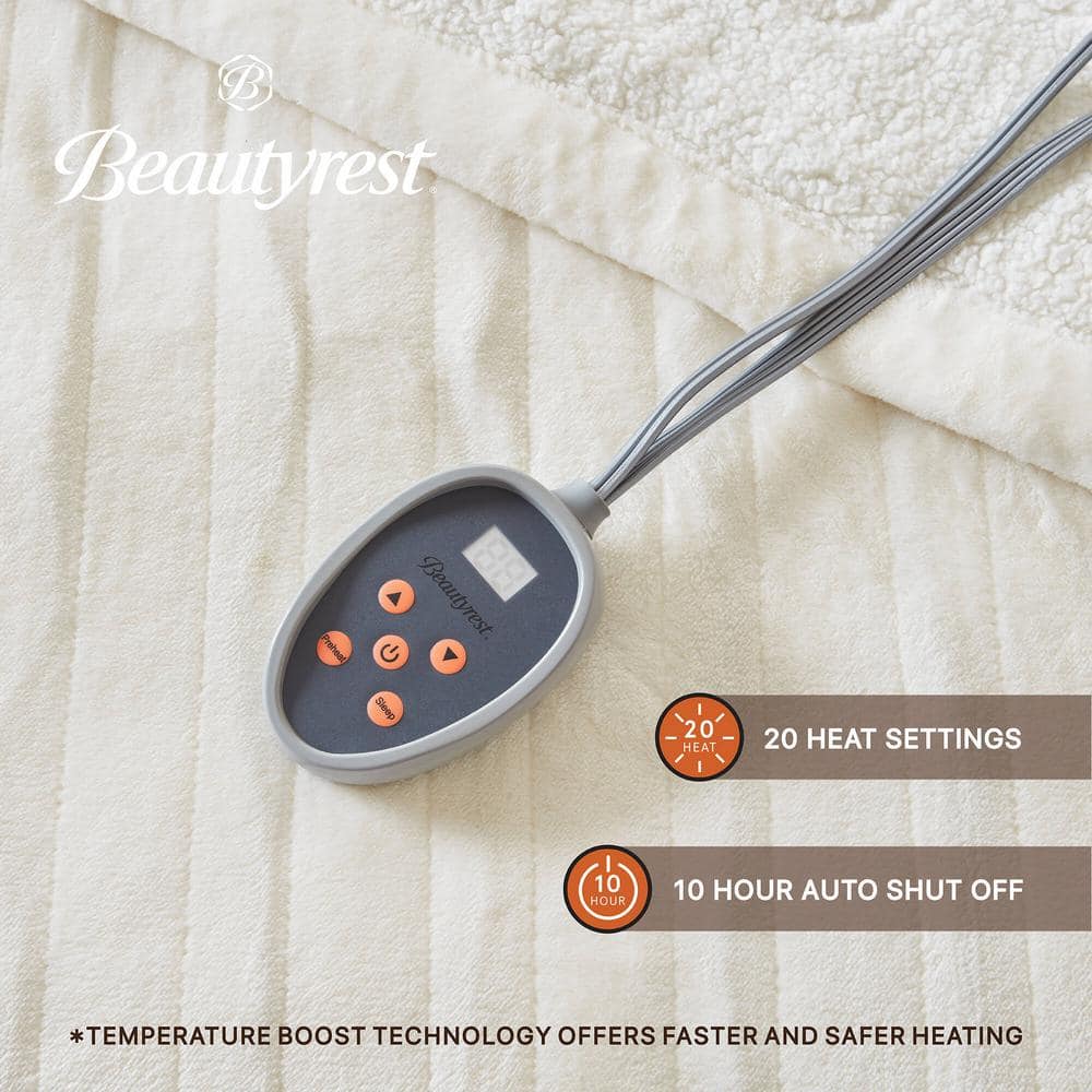 Queen Ivory Reversible Fleece Heated Blanket with Controllers