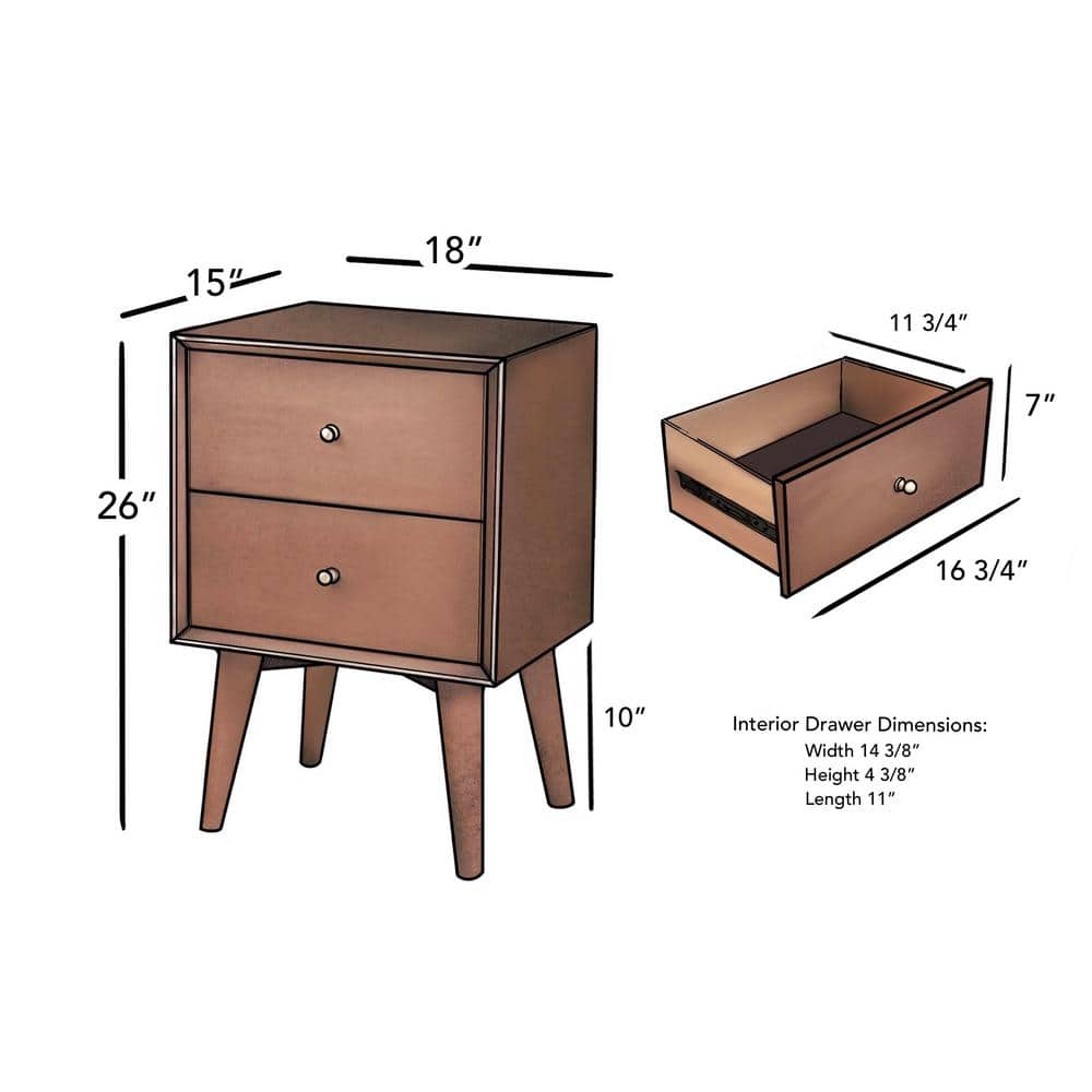 Flynn Acorn Brown Mahogany 2-Drawer Nightstand, 18"W x 15"D x 26"H