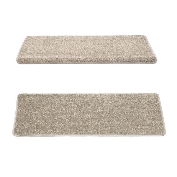 Cream Gray 9.5 in. x 30 in. x 1.2 in. Bullnose Polypropylene Non-slip Carpet Stair Tread Cover Landing Mat (Set of 15)