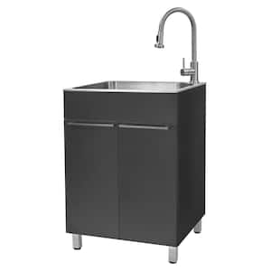 All-in-One 24 in. x 21.2 in. x 34 in. Stainless Steel Drop-In Sink and Cabinet with Faucet in Gray