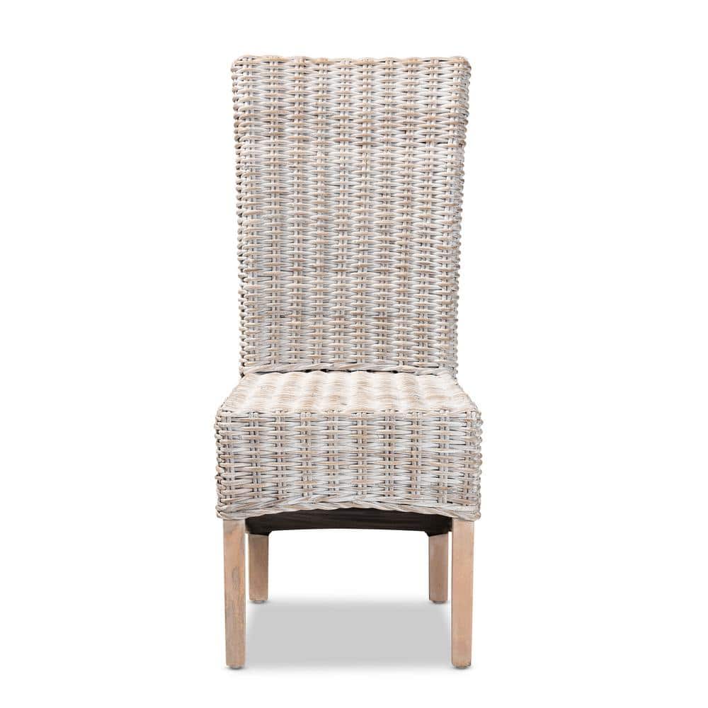 Trianna High Back White and Natural Rattan Dining Chair