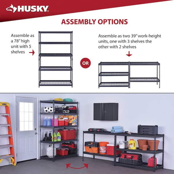 Husky 5-Shelf Steel Heavy-Duty Garage Storage Shelving Unit in Black (48 in. W x 24 in. D x 78 in. H) N3R482478W5B - The Home Depot Husky 5-Shelf Steel Heavy-Duty Garage Storage Shelving Unit in Black (48 in. W x 24 in. D x 78 in. H) N3R482478W5B - The Home Depot