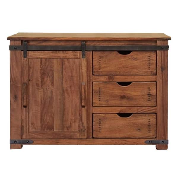 Benjara 50 in. Brown and Black Wood TV Stand Fits TVs 75 in. with 3 Drawers