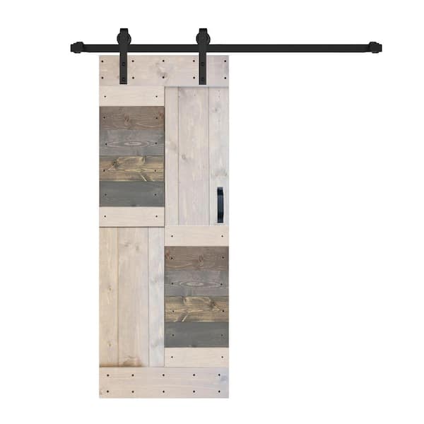 ISLIFE S Series 28 in. x 84 in. Multi-Textured Finished DIY Solid Wood Sliding Barn Door with Hardware Kit