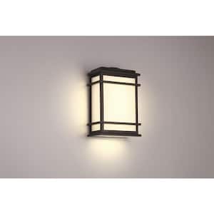 Balmoral 1-Light Black Metal Integrated LED Outdoor Wall Sconce with White Panel Glass Shade