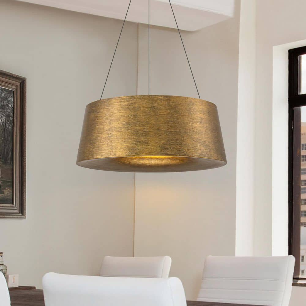 Aureole 22 in. Antique Brass Drum LED Chandelier for Kitchen Dinning Room Foyer price history on PriceWatchPro