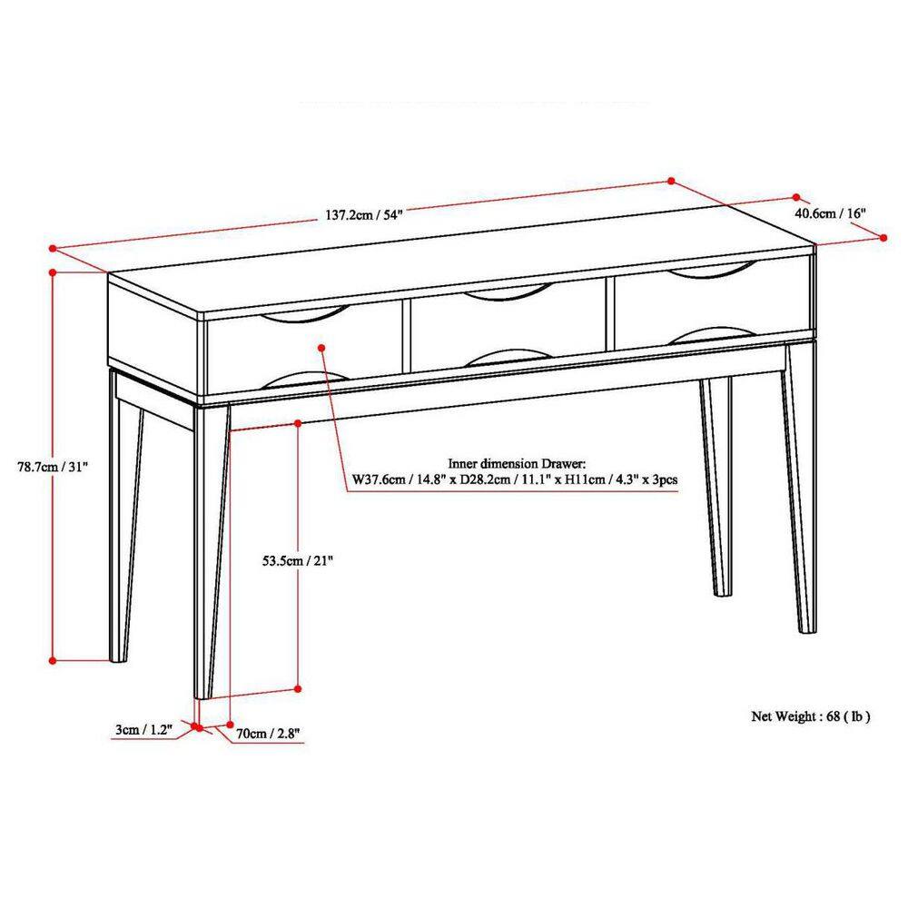 Teak Brown Solid Hardwood 54" Console Table with Storage