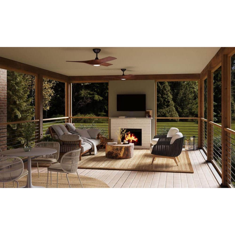 52'' Koa Woodgrain Smart Ceiling Fan with LED Light