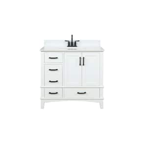 Emily 36 in. W x 22 in. D x 34 in. H Bath Vanity in White with Carrara Cultured Marble Top with White Basin