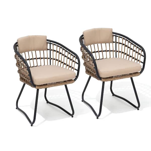 Crestlive Products PE Rattan Patio Wicker Outdoor Dining Chair with Cushion in Beige (2-Pack)