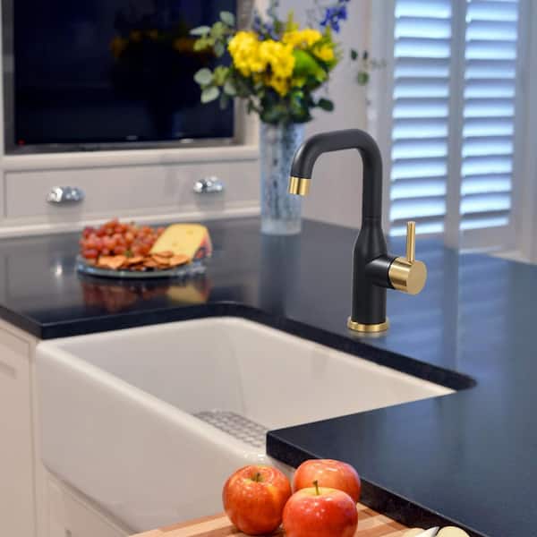 9.3 in. Single Hole Single-Handle Bar Faucet With Swivel Spout in Black and Gold