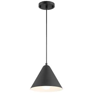 Ford 10 -Watt 1-Light Matte Black Cone Pendant Light with Steel Shade and LED Bulb Included
