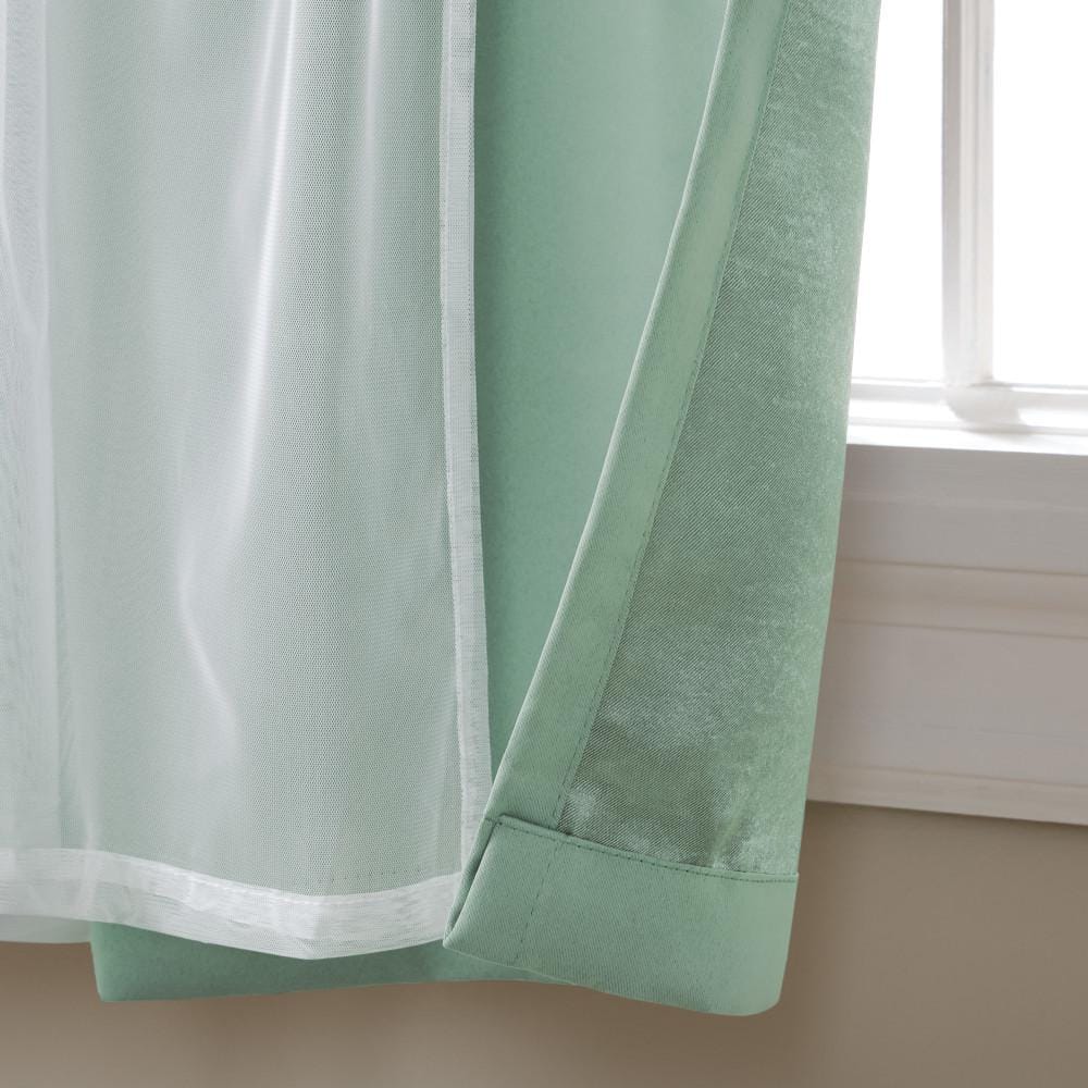 Aqua and Cloud Gray Layered Blackout Sheer Grommet Curtains