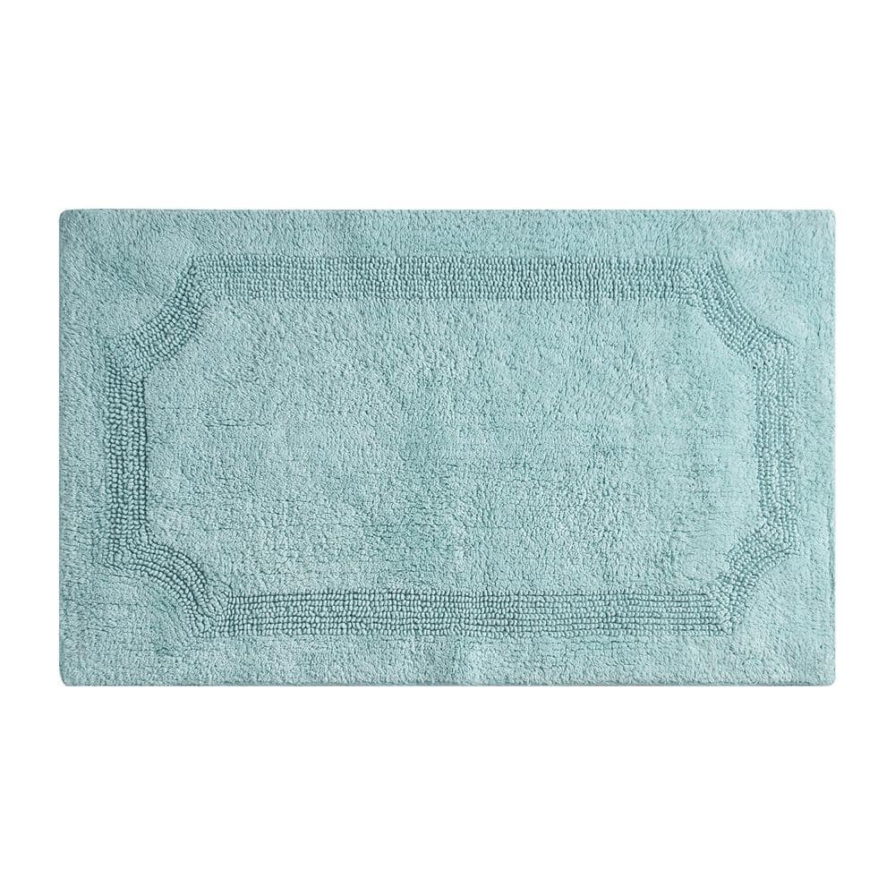 Reviews for Laura Ashley Solid Reversible Aqua 17 in. x 24 in. Bath Mat ...