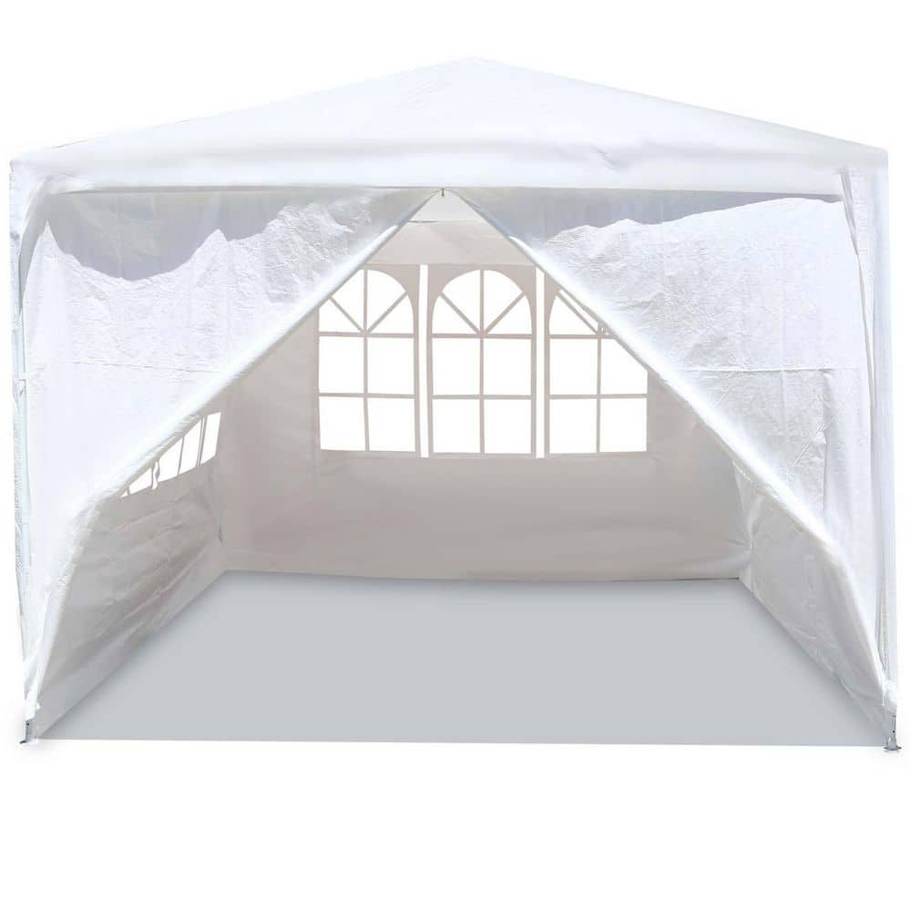 10 ft. x 10 ft. White Party Tent Outdoor Gazebo, Wedding Tent Carport, Larg