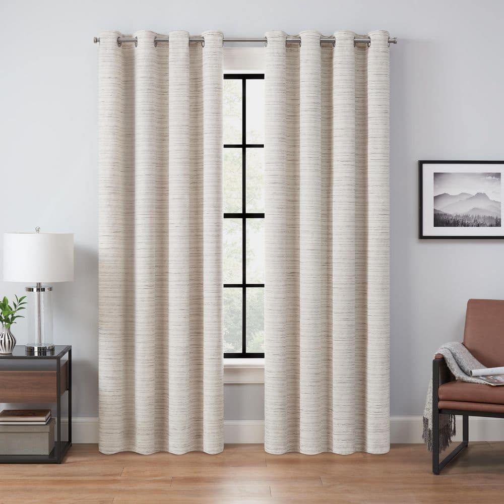 Ivory Blackout Grommet Linen-Polyester Window Panel, 50'' x 84''